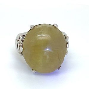 Cats Eye Apatite 38.00ct Platinum Finish Solid 925 Sterling Silver Ring